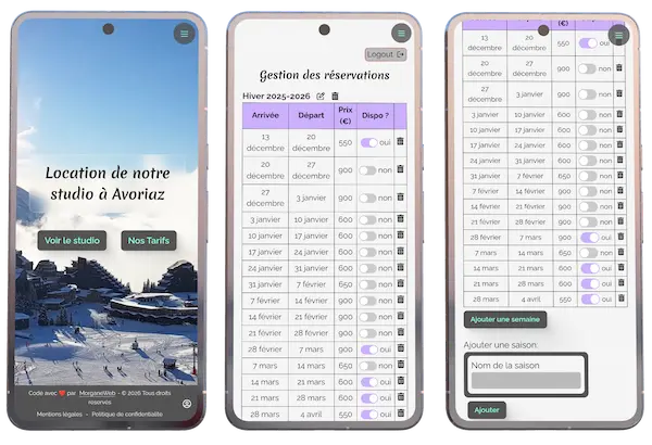 Mockup d'une appli web pour une location saisonnière sur mobile