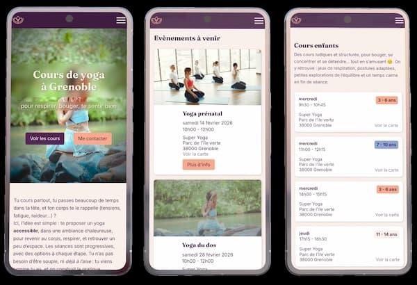Mockup mobile d’un site pour une professeure de yoga