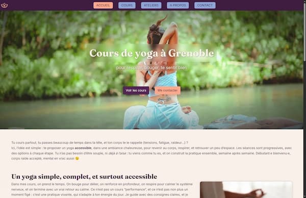 Mockup desktop d’un site pour une professeure de yoga